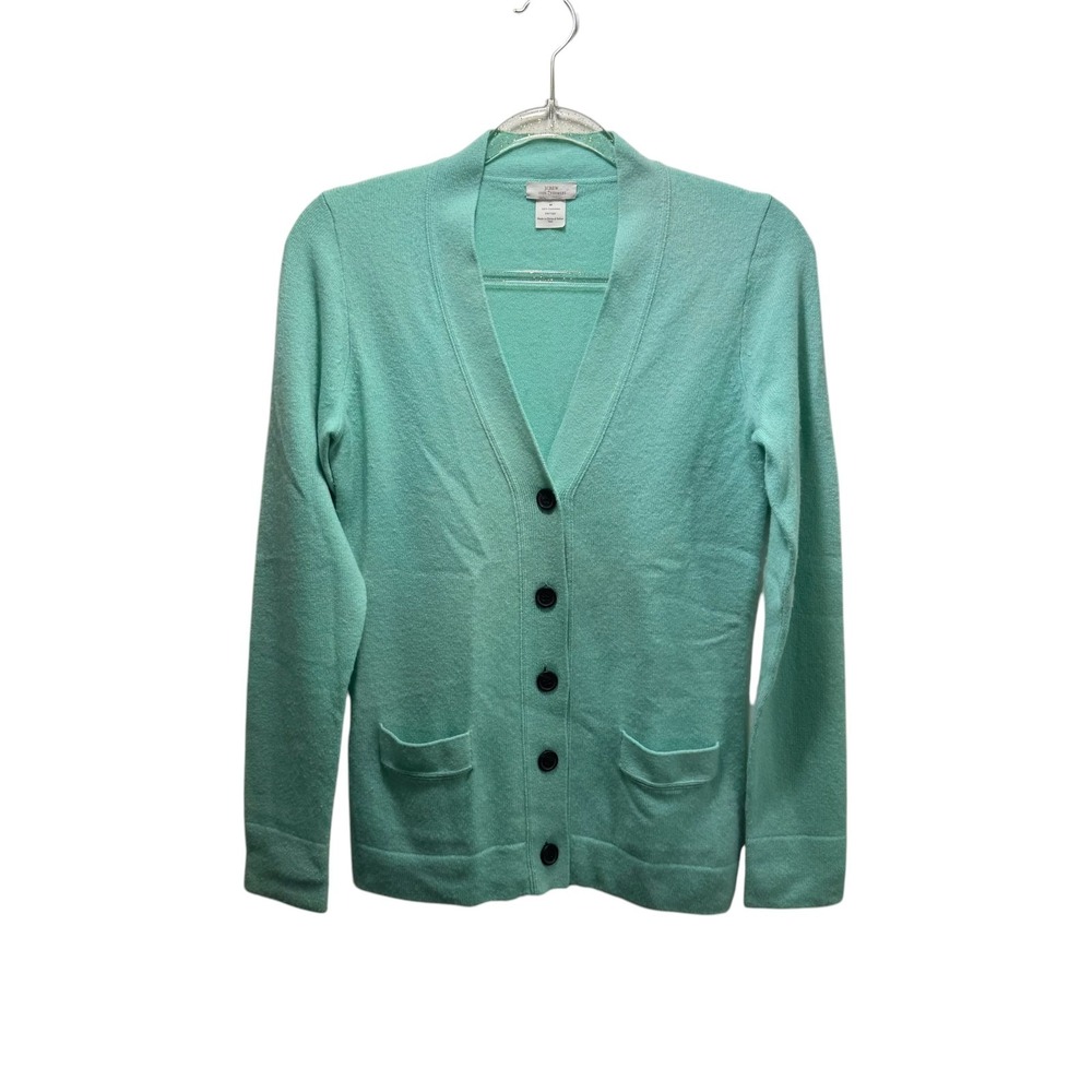 J Crew 100% Cashmere Italian Yarn Quiet Luxury Preppy Cardigan Sweater M Mint